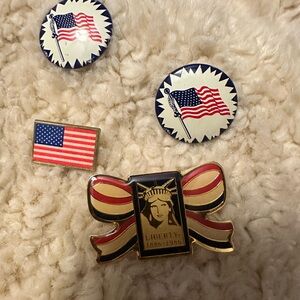 Liberty Statue Patriotic Ribbon Pin + Flag Pins - Red, White, Blue, Gold